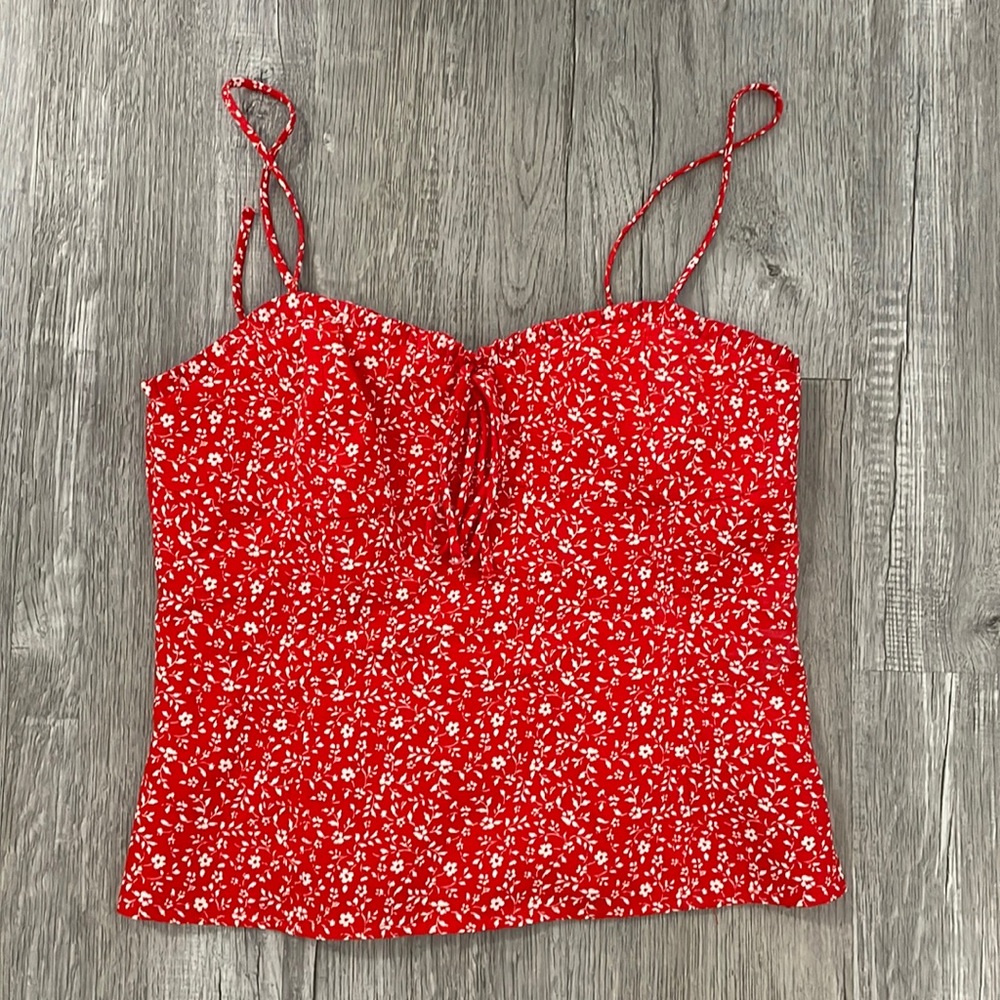 Zara Red Corset Style Floral Top